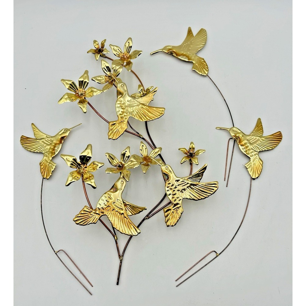 Home Interiors Homco Hummingbirds Flowers Gold Tone Hanging Wall Decor MCM NIB